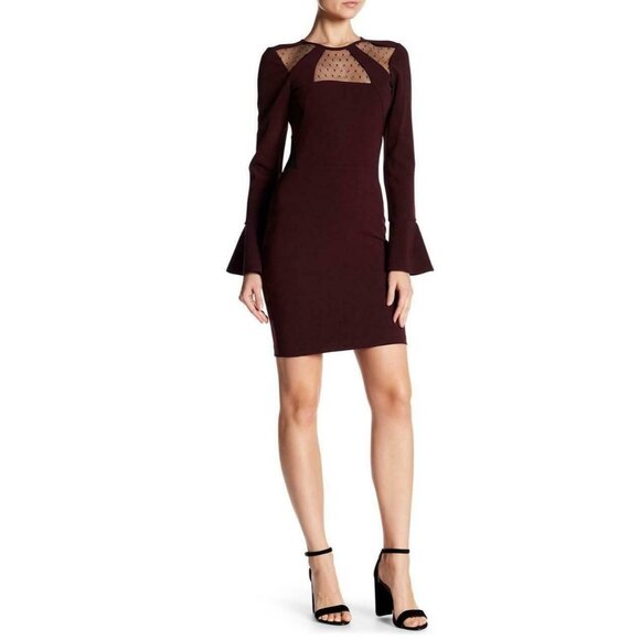Sheer Parker NWT Purple Sheer Swissdot Mesh Insert Longsleeve Sheath Dress Large - Picture 1 of 3